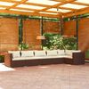 vidaXL 6 pcs conjunto lounge jardim c/ almofad&otilde;es vime PE castanho