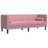 vidaXL Sof&aacute; chesterfield com rolos 3 lugares veludo rosa