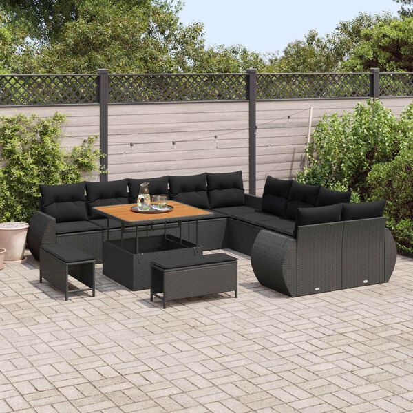 vidaXL Conjunto de Sof&aacute; de Jardim 13 pcs Preto vime PE