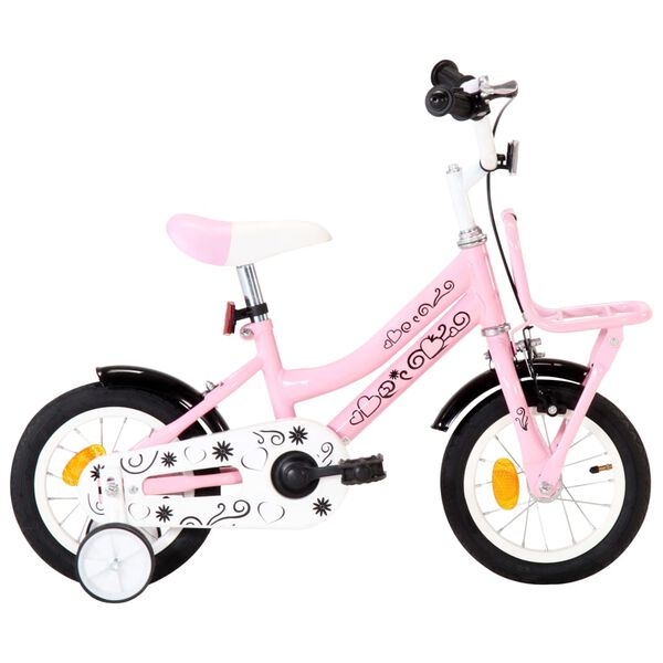 vidaXL Bicicleta crian&ccedil;a c/ plataforma frontal roda 12" branco/rosa