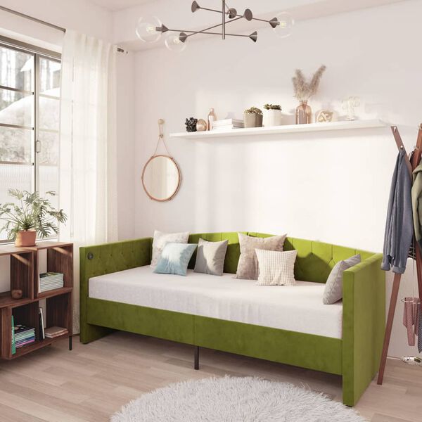 vidaXL Sof&aacute;-cama c/ sa&iacute;da USB 90x200 cm veludo verde-claro