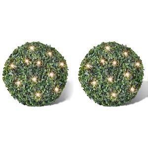 Bola topi&aacute;ria folhas artificiais 27 cm corda com LED solar 2 pcs