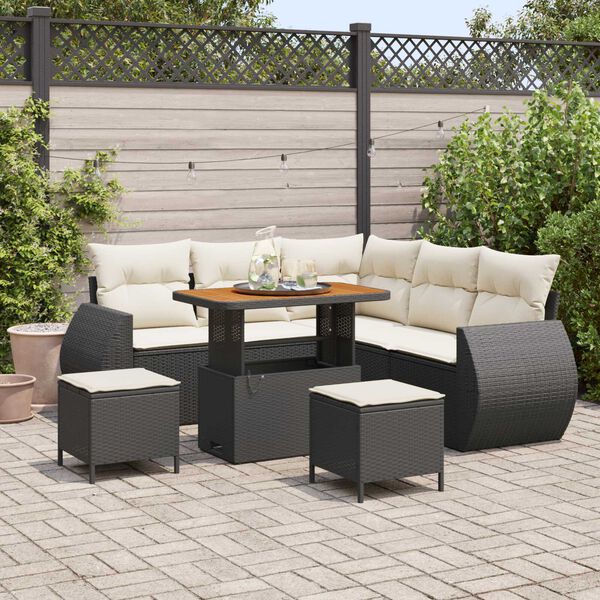 vidaXL Conjunto de Sof&aacute; de Jardim 8 pcs Preto e Creme vime PE