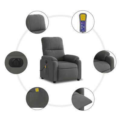 vidaXL Poltrona massagens reclinável elétrica microfibra cinza-escuro