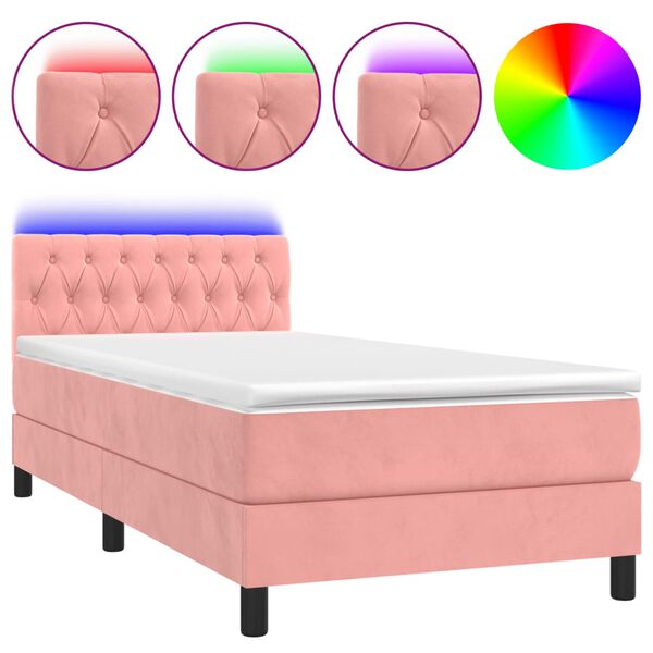 vidaXL Cama box spring c/ colch&atilde;o/LED 100x200 cm veludo rosa