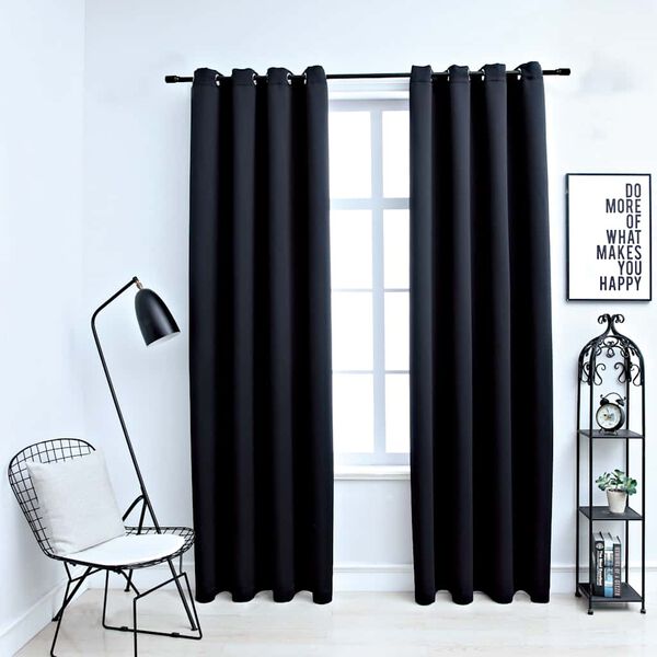 vidaXL Cortinas blackout com argolas em metal 2 pcs 140x225 cm preto