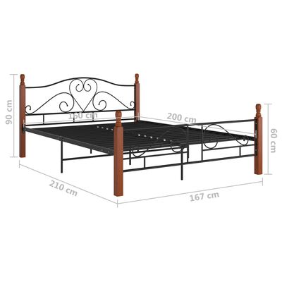 vidaXL Estrutura de cama em metal preto 160x200 cm