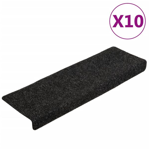vidaXL Tapetes de escada autoadesivos 10 pe&ccedil;as 65x21x4 cm pretos com borda retangular