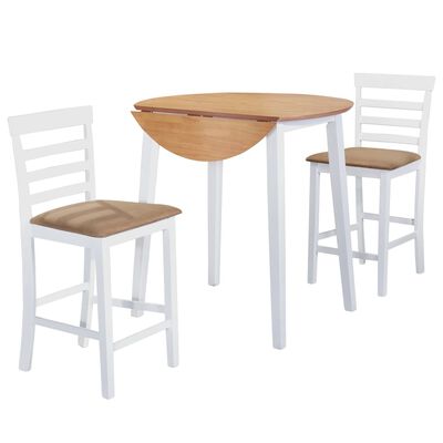 vidaXL Mesa e cadeiras de bar 3 pcs madeira maciça natural e branco
