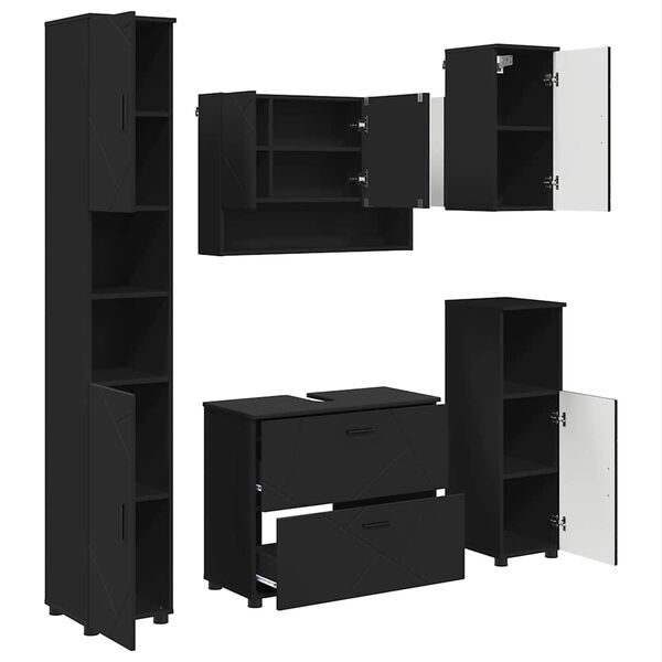 vidaXL Conjunto de M&oacute;veis para Banheiro com gaveta 5 pcs Preto