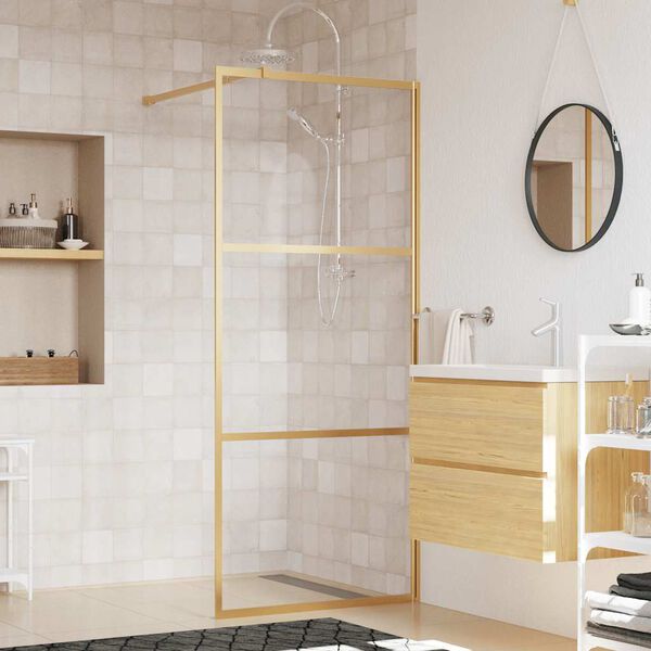 vidaXL Divis&oacute;ria de chuveiro 80x195 cm vidro transparente ESG dourado