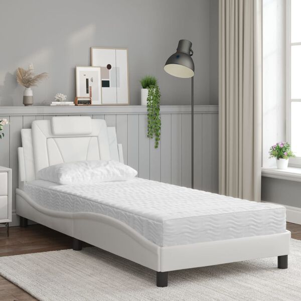 vidaXL Cama Viana com colch&atilde;o 80x200 cm couro artificial branco