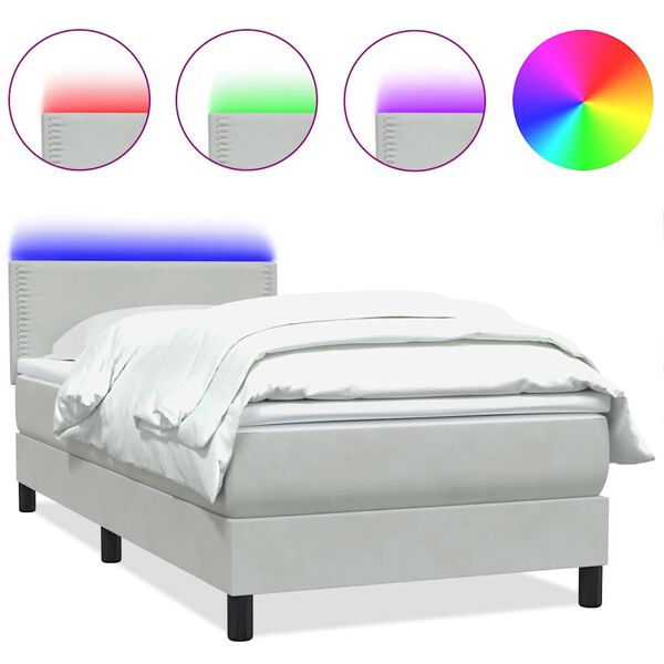 vidaXL Cama box spring c/ colch&atilde;o e LED cinzento-claro 80x220 cm veludo