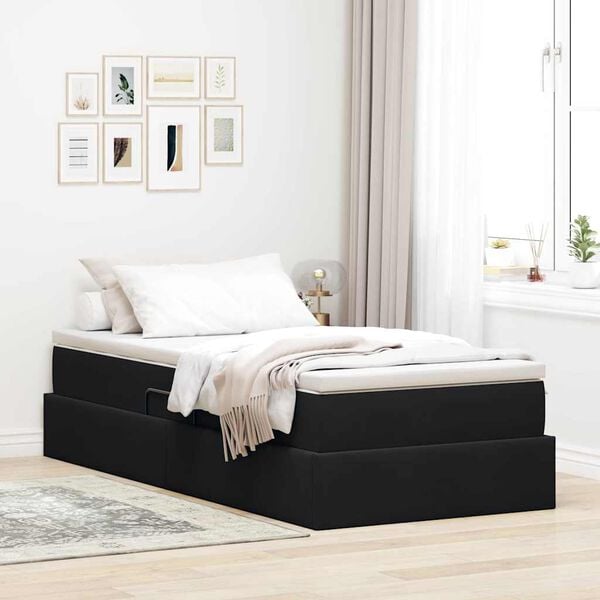 vidaXL Cama com arruma&ccedil;&atilde;o e colch&atilde;o Preto 90 x 200 cm Veludo
