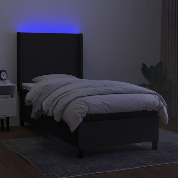 vidaXL Cama box spring c/ colch&atilde;o e LED 90x200 cm tecido preto