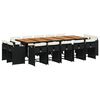 vidaXL 15 pcs conjunto de jantar p/jardim com almofad&otilde;es vime PE preto