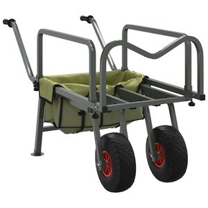 vidaXL Carrinho de pesca com 2 rodas a&ccedil;o revestido a p&oacute; verde