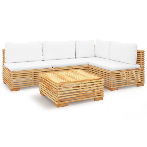 vidaXL 5 pcs conjunto lounge jardim c/ almofad&otilde;es madeira teca maci&ccedil;a