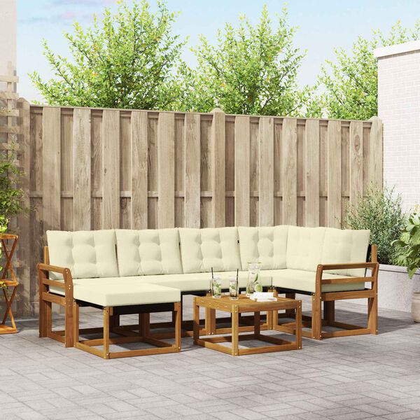 vidaXL Conjunto de Sof&aacute;s para Exterior 7 pcs Natural e Creme