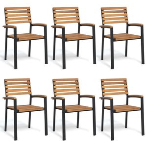 vidaXL Cadeiras de jardim empilh&aacute;veis 6 pcs ac&aacute;cia maci&ccedil;a e metal