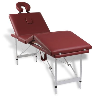 Mesa de massagem, dobrável, em vermelho, com 4 zonas