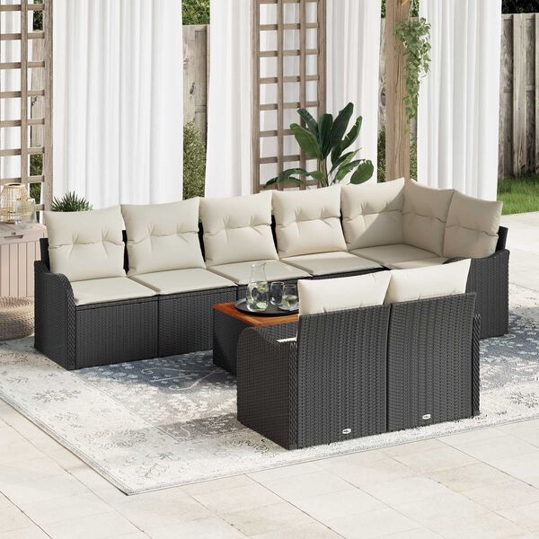 vidaXL Conjunto de Sof&aacute; de Jardim 9 pcs Preto e branco