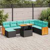 vidaXL 11 pcs conjunto sof&aacute;s jardim c/ almofad&otilde;es vime PE/ac&aacute;cia preto