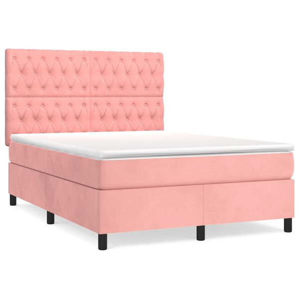 vidaXL Cama com molas/colch&atilde;o 140x190 cm veludo rosa