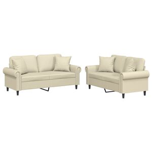 vidaXL 2 pcs conjunto de sof&aacute;s com almofadas couro artificial creme