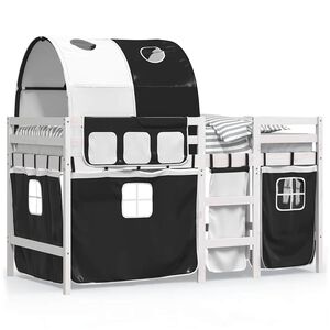 vidaXL Cama alta crian&ccedil;a c/ t&uacute;nel 90x190 cm pinho maci&ccedil;o branco/preto