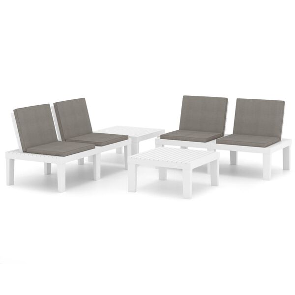 vidaXL 4 pcs conjunto lounge de jardim com almofad&otilde;es pl&aacute;stico branco