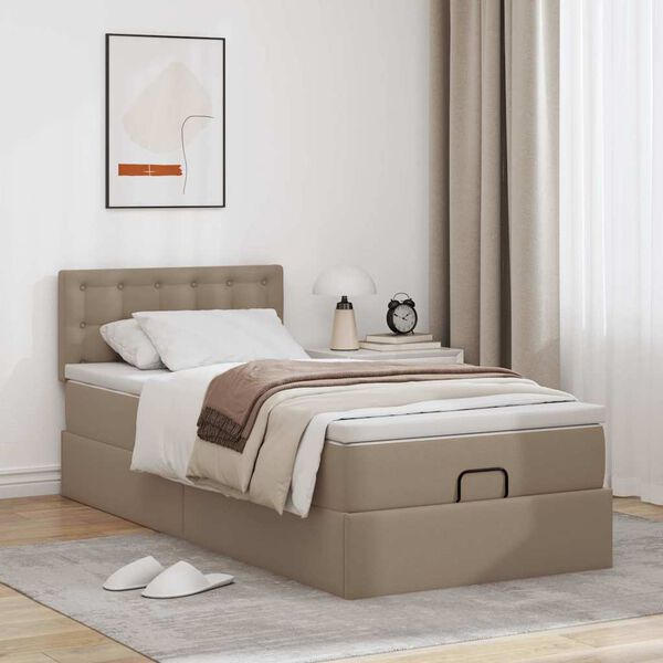 vidaXL Estrutura de cama otomana com colch&atilde;o cappuccino 80x200 cm