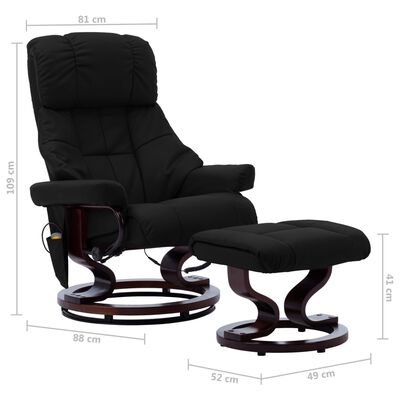 vidaXL Poltrona reclinável massagens couro artif./madeira curva preto