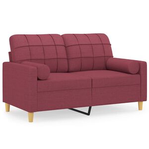 vidaXL Sof&aacute; 2 lug. + almofadas decorativas 120cm tecido vermelho tinto