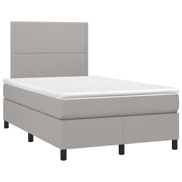 vidaXL Cama box spring c/ colch&atilde;o e LED 120x190 cm tecido cinza-claro
