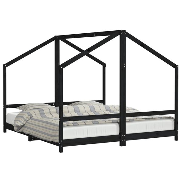 vidaXL Estrutura de cama infantil 2x(90x200) cm pinho maci&ccedil;o preto