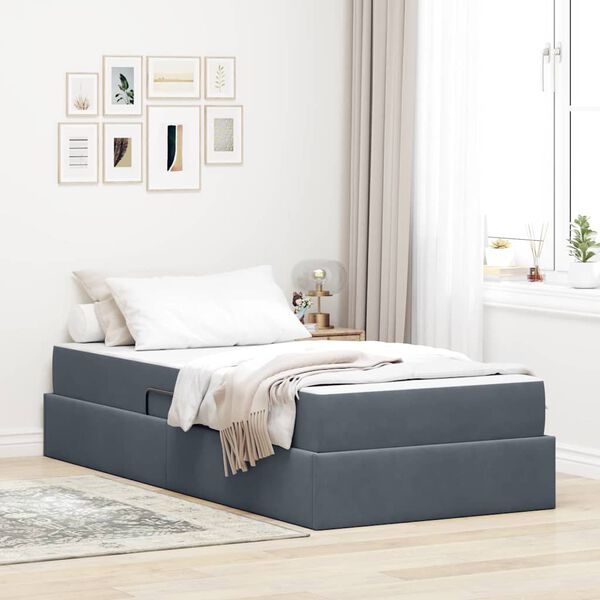vidaXL Cama com arruma&ccedil;&atilde;o e colch&atilde;o Cinza Escuro 100 x 200 cm Veludo