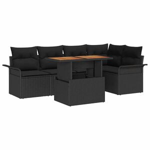 vidaXL Conjunto de Sof&aacute; de Jardim 6 pcs Preto Rattan Sint&eacute;tico