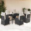 vidaXL 7 pcs conjunto de jantar p/ jardim c/ almofad&otilde;es vime PE preto