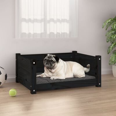 vidaXL Cama para cães 65,5x50,5x28 cm madeira de pinho maciça preto