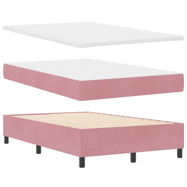 vidaXL Cama Box com colch&atilde;o com cabeceira Rosa 120 x 200 cm Veludo
