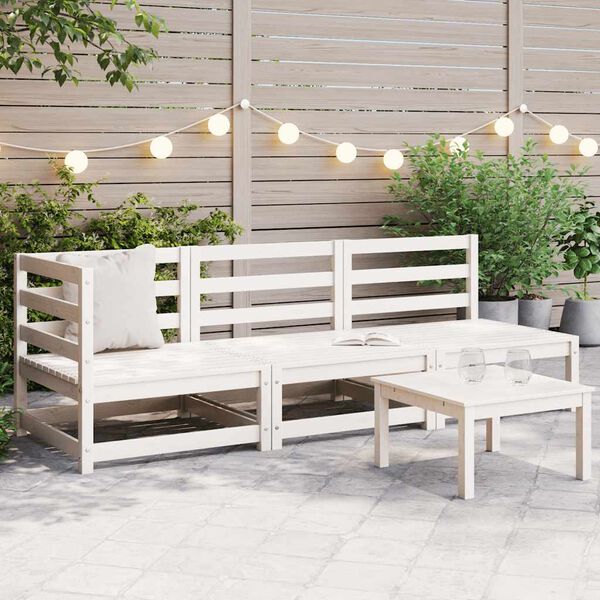 vidaXL 3 pcs conjunto lounge de jardim pinho maci&ccedil;o branco