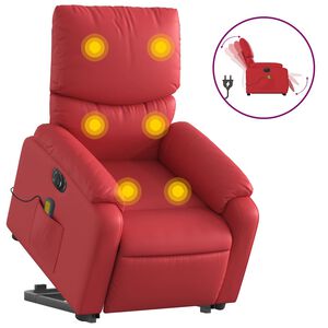 vidaXL Poltrona reclin&aacute;vel elevat&oacute;ria el&eacute;trica couro artif. vermelho