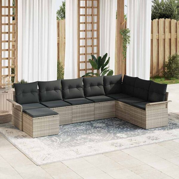 vidaXL Conjunto de Sof&aacute; de Jardim 8 pcs Cinzento-claro vime PE