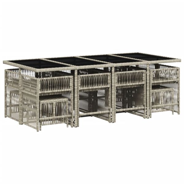 vidaXL 13 pcs conj. jantar jardim c/ almofad&otilde;es vime PE cinzento-claro