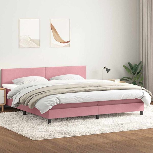vidaXL Cama box spring c/ colch&atilde;o e LED 200x210 cm veludo rosa