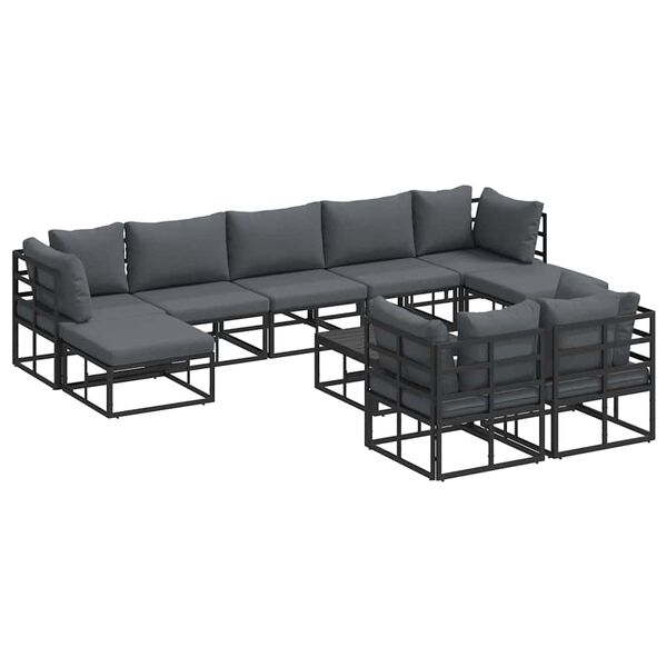 vidaXL Conjunto de Sof&aacute; de Jardim com almofada 10 pcs Preto Alum&iacute;nio