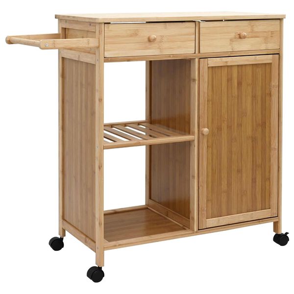 vidaXL Carrinho de Cozinha com Rodas Natural 90,5 x 36 x 86,5 cm Bambu