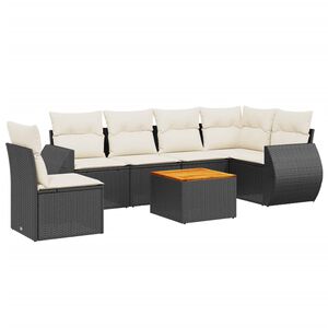 vidaXL 7 pcs conjunto de sof&aacute;s p/ jardim c/ almofad&otilde;es vime PE preto