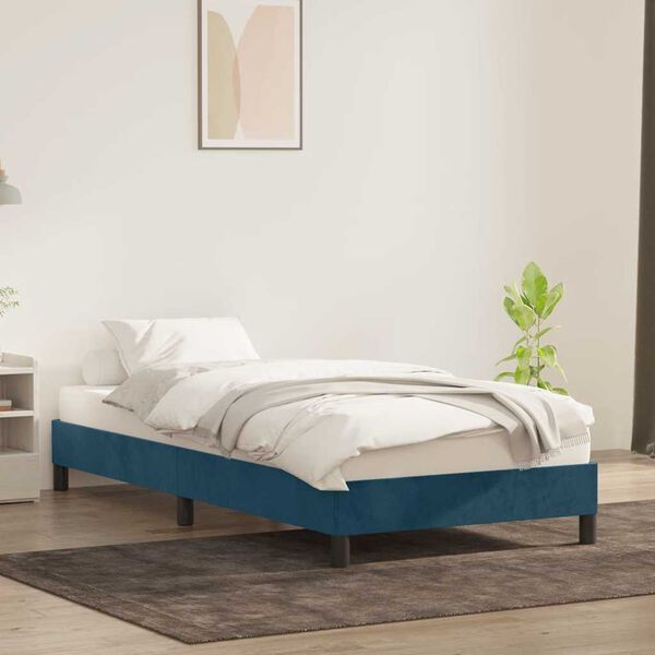 vidaXL Estrutura de cama sem colch&atilde;o 80x220 cm veludo azul-escuro